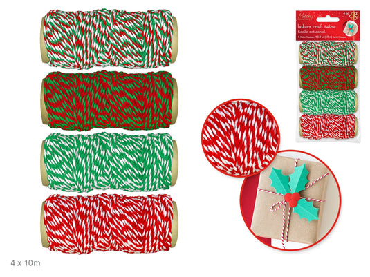 Holiday Essentials: 30m Bakers Twine 4 Spools Asst (4x10m) A) Festive