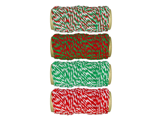 Holiday Essentials: 30m Bakers Twine 4 Spools Asst (4x10m) A) Festive