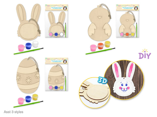 Easter Craft: DIY Wood 3D Ornament Hanger Kit w/Paint+Brush