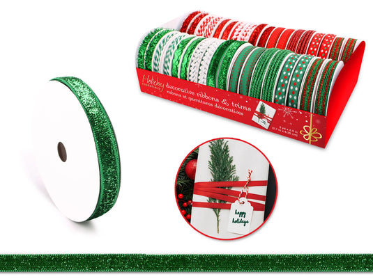 Holiday Ribbons/Trims: 3yds Adornments Asst x36 A) Red + Green