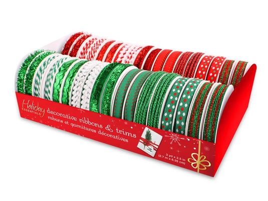 Holiday Ribbons/Trims: 3yds Adornments Asst x36 A) Red + Green