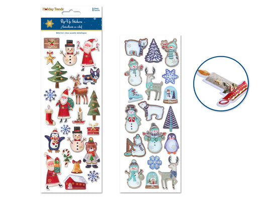 Holiday Stickers: 4.9"x10" 3D Pop-Up Foil Asst 18eax2styles A) Holiday Icons