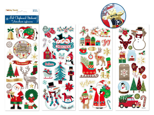 Holiday Stickers: 4"x10" Foil Chipboard Asst 12eax4styles A) Seasonal Splendor