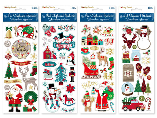 Holiday Stickers: 4"x10" Foil Chipboard Asst 12eax4styles A) Seasonal Splendor
