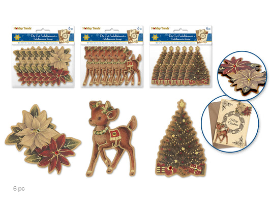 Holiday Emb: 3D Die Cuts 6pc w/Foil&Gem Accents Asst 12eax3styles A) Seasonal Icons