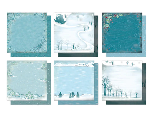 Holiday Cardstock: 12"x12" Glitter Embossed Dble-Sided 5eax6stl A) Winter Wonderland