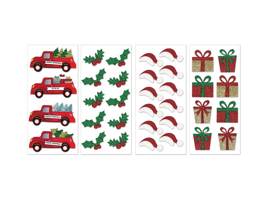 Holiday Stickers: 3"x6.4" 3D Glitter Icons Asst 12eax4styles A) Seasonal Icons