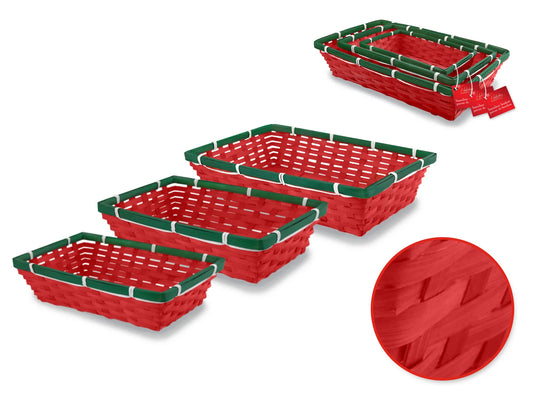 Holiday Basket Tray Set: 14.8x9.4/13.4x7.9/11.8x6.3" Set/3 Bamboo 2-Tone