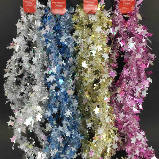 CMAS FOIL DECOR TINSEL GARLAND 4PLY STAR SNOW