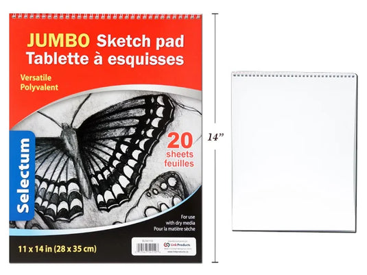 JUMBO SKETCH PAD TOP COIL 20 SHTS, 11X14" ( 28X35.5CM ) 120 GMS PAPER-2MM GREY BACK BOARD