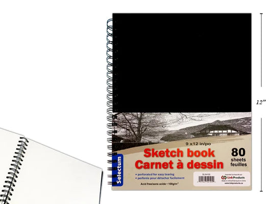 HARD COVER COIL SKETCH BOOK 80 SHTS, 9X12"" (160pg 100 GMS PAPER ACID FREE (perforated)