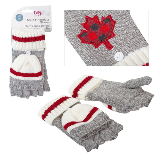 Nordic T. Canada Adult Fingerless Gloves w/Fleece Lining, header card