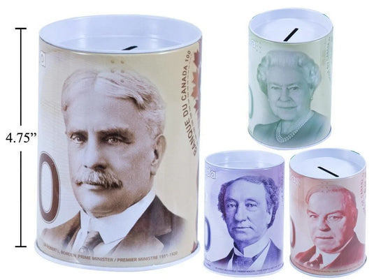 Canada 4.75" Tinplated Money Bank, w/Removable Lid