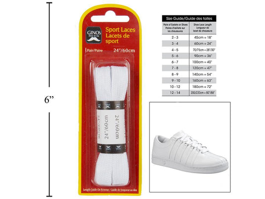 Gino's 24" Sport Laces, White, B/C (HZ)