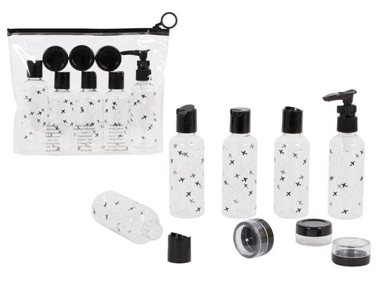 Global, 9pc Travel Bottle Set, ht, 5bottes/3container/1 pouch