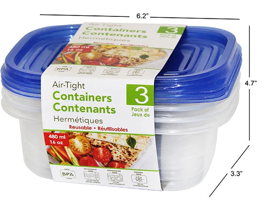 Rectangular Plastic Container 3Pk 480ml