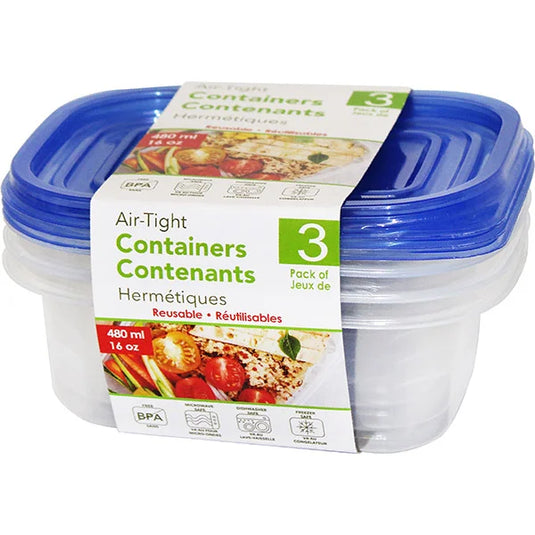 Rectangular Plastic Container 3Pk 480ml