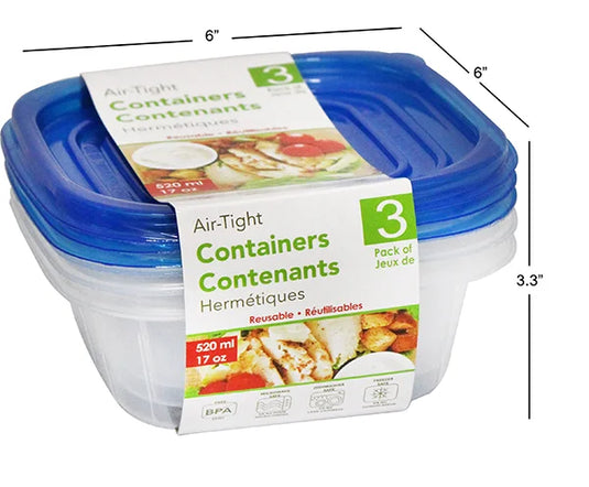 Square Plastic Container 3Pk 520ml