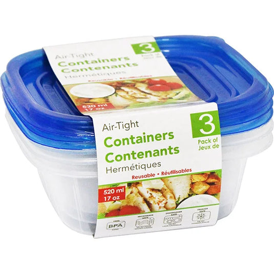 Square Plastic Container 3Pk 520ml