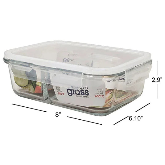 Oven Safe Glass Container with Seal & 2 Dividers 950ml
