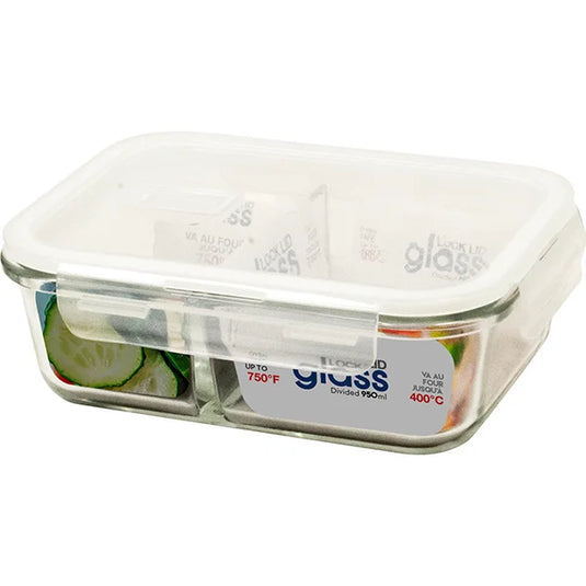 Oven Safe Glass Container with Seal & 2 Dividers 950ml