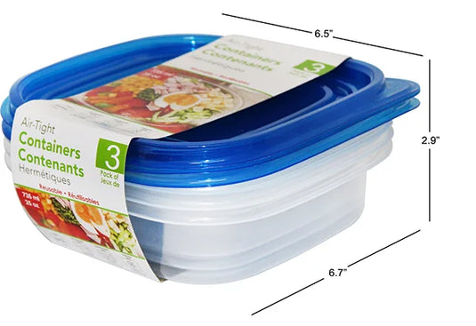 Square Plastic Container 3Pk 735ml