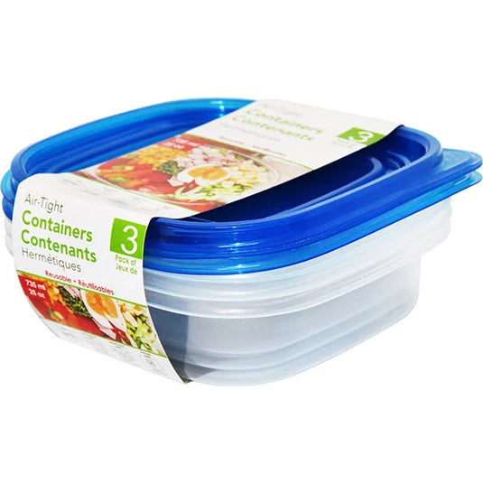 Square Plastic Container 3Pk 735ml
