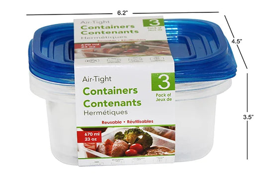Container 3Pk Rect 670ml, 6.2x4.5x3.5