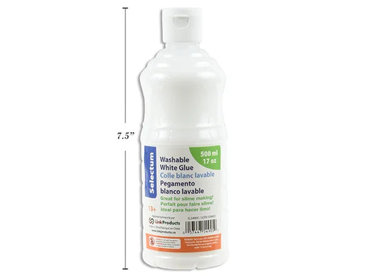 WASHABLE WHITE GLUE 500ML (17OZ.) BOTTLE GREAT FOR SLIME MAKING