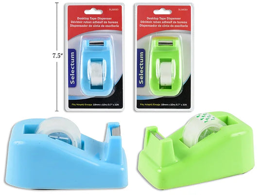 DESK TOP TAPE DISPENSER WITH TAPE, METAL TEETH TRIM (FITS 18MM X 10M)