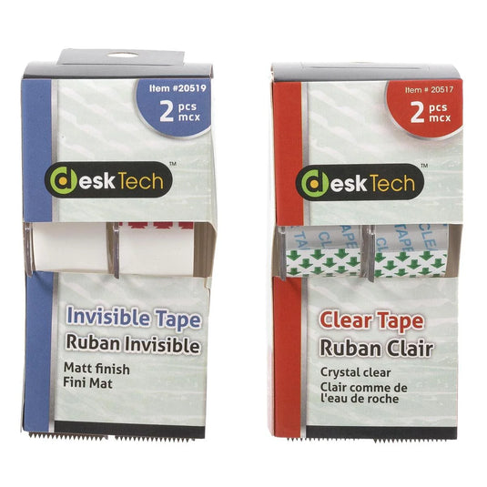 Desk Tech 2pk Clear Tapes set w/ Dispensers (19MMx12.7M)