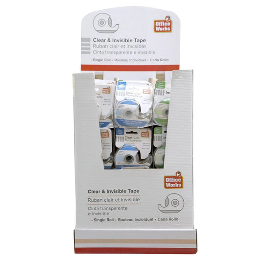 O.WKs. 3/4"x1300" Tape w/Dispenser, Clear & Invisible