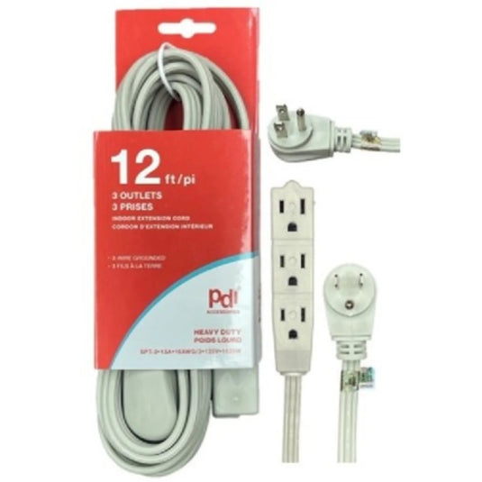 12FT Heavy Duty Indoor/Outdoor Extension Cord w/3 Outlets