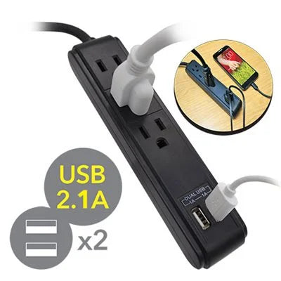 3 OUTLET POWER STRIP WITH 2 USB PORTS