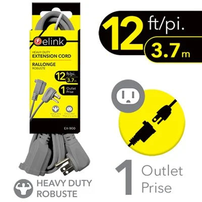 12 FT. HEAVY-DUTY INDOOR EXTENSION CORD; GREY