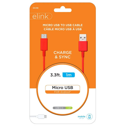 ELINK | 3.3FT USB TO MICRO CABLE, RED