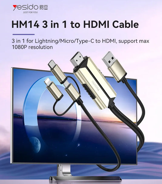 3 in 1 For Lightning/Micro/ Type-C To HDMI Cable
