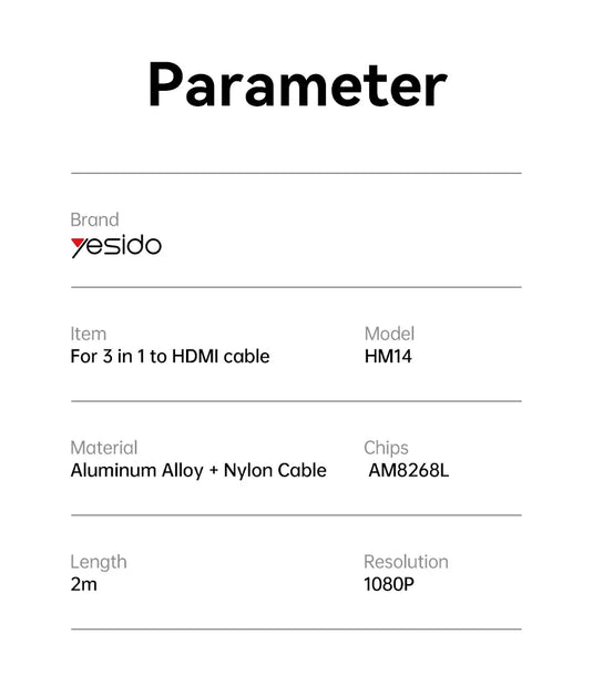 3 in 1 For Lightning/Micro/ Type-C To HDMI Cable