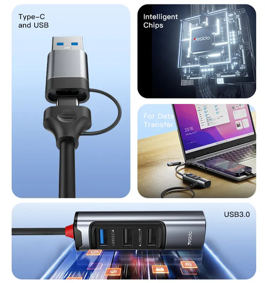 USB 3.0 Ultra Fast Data Transfer 2 to 4 USB Hub