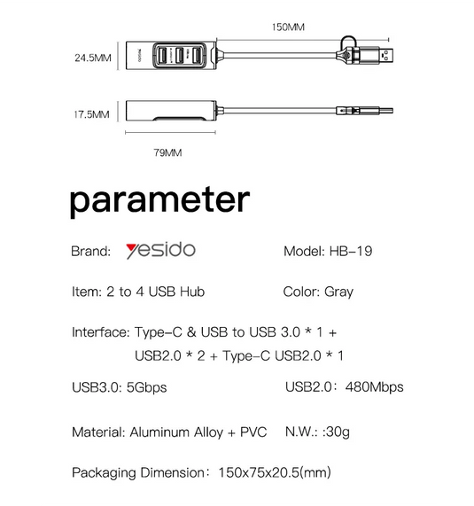 USB 3.0 Ultra Fast Data Transfer 2 to 4 USB Hub