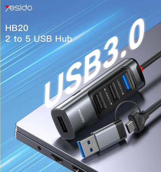 USB 3.0 Fast Data Transfer 2 to 5 USB Hub