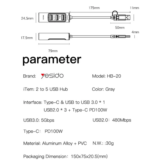 USB 3.0 Fast Data Transfer 2 to 5 USB Hub