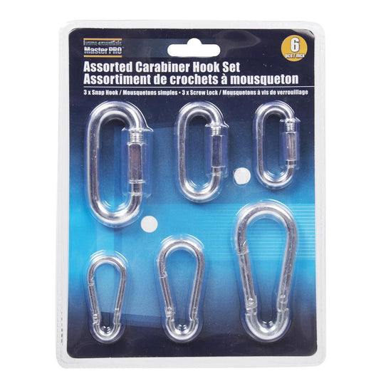 H.E.Master Pro, 6-PC Asst Carabiner Hooks, Double Blister