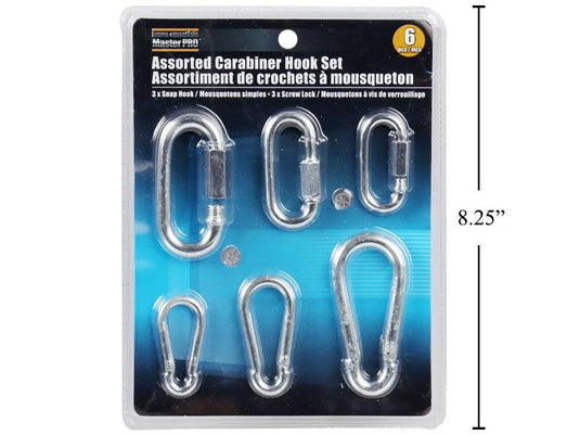 H.E.Master Pro, 6-PC Asst Carabiner Hooks, Double Blister