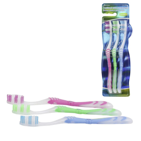 Bodico 3-pc Toothbrush w/Soft Grip Handle, b/c,(HZ)