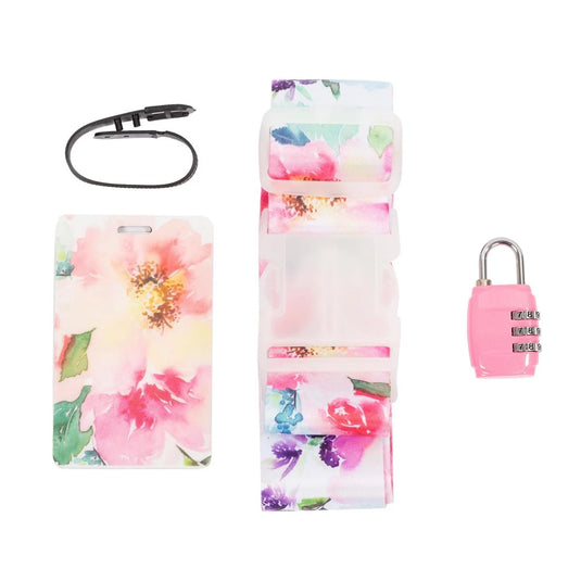 Global, 3pcs 'Floral' Luggage Set, lug.tag/strap/lock, col box