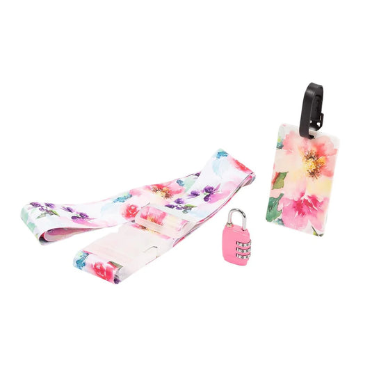 Global, 3pcs 'Floral' Luggage Set, lug.tag/strap/lock, col box