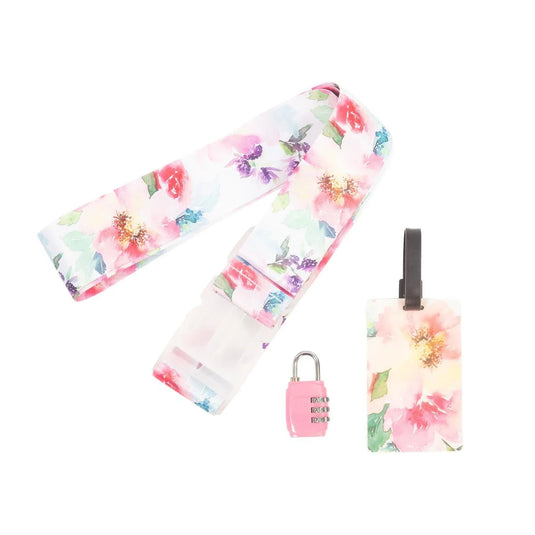 Global, 3pcs 'Floral' Luggage Set, lug.tag/strap/lock, col box
