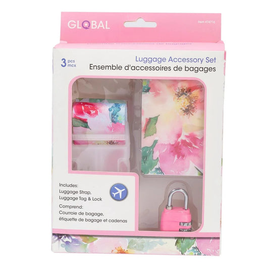Global, 3pcs 'Floral' Luggage Set, lug.tag/strap/lock, col box