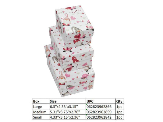 V'tines Set/3 Gnomes Nested Rectangular Gift Boxes ,wrapper